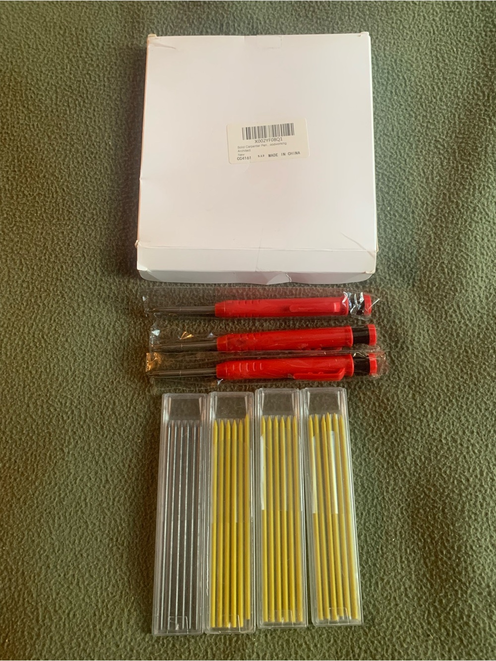 NIB Solid Carpenter Pencil Set w/ 3 Red Mechanical Holders & lead refills.
